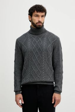 Vlnený sveter Tommy Hilfiger šedá farba, s rolákom, MW0MW40914