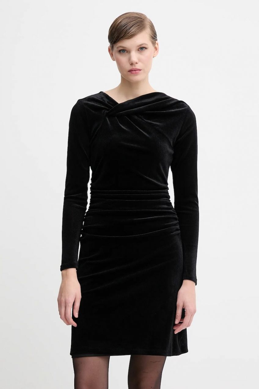 Zamatové šaty Dkny čierna farba, mini, priliehavé, DD5V1M55
