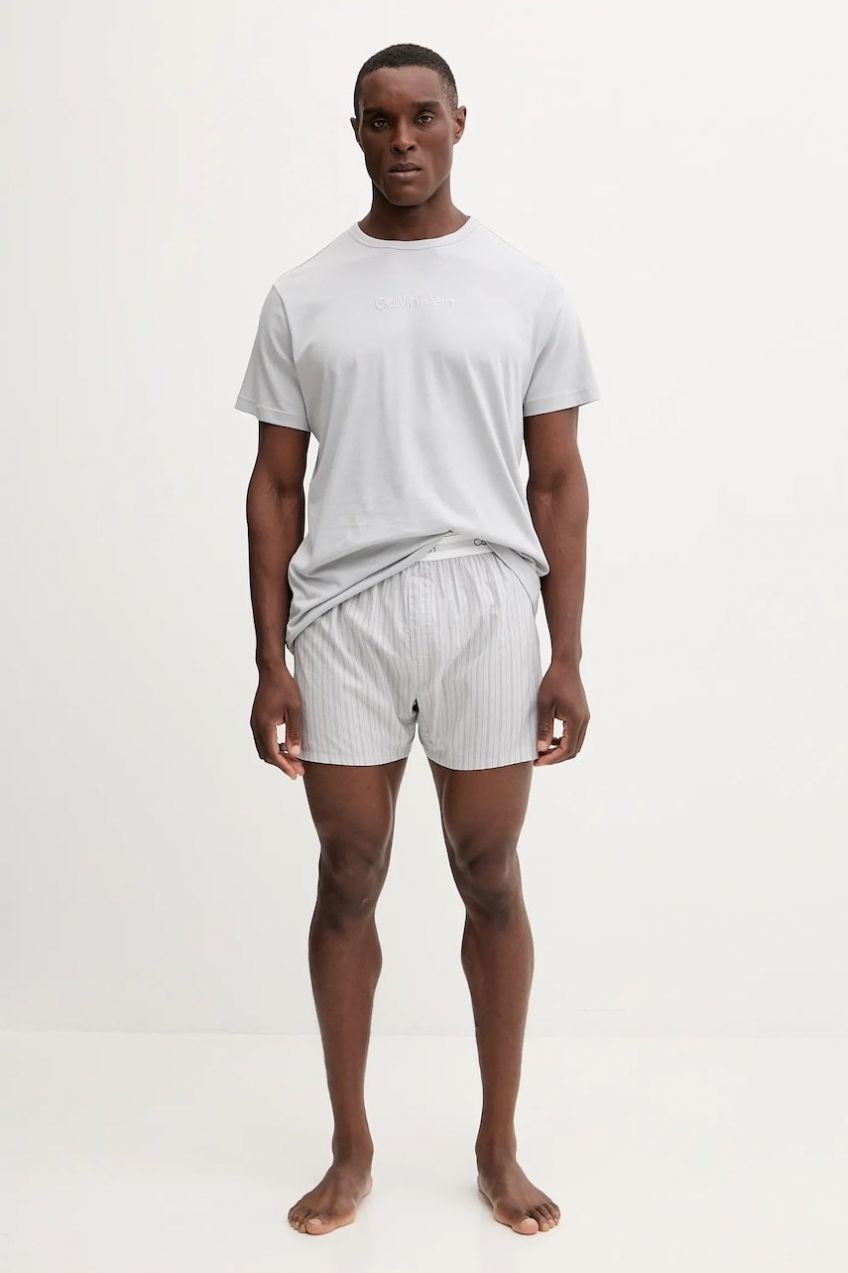 Bavlnené pyžamo Calvin Klein Underwear šedá farba, vzorované, LV00NM2906