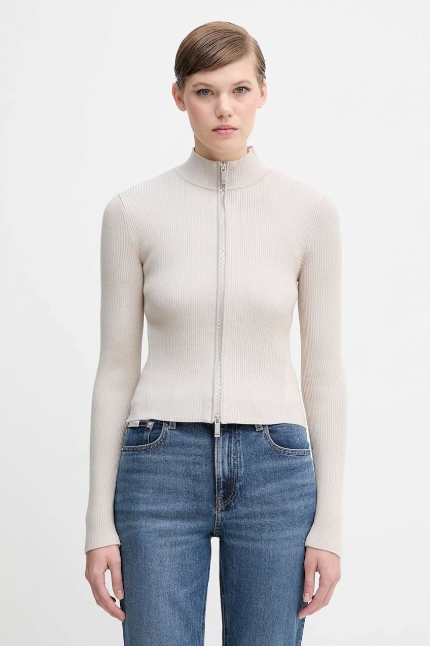 Kardigán Calvin Klein Jeans béžová farba, LV044D369G