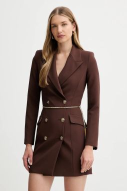 Šaty Elisabetta Franchi hnedá farba, mini, rovný strih, AB89657E2