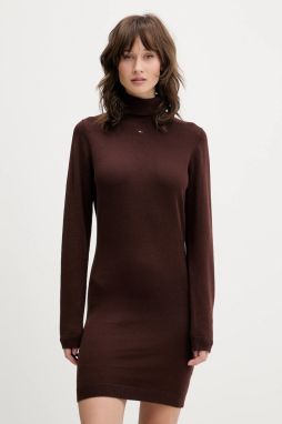 Bavlnené šaty Tommy Jeans hnedá farba, mini, priliehavé, DW0DW21958