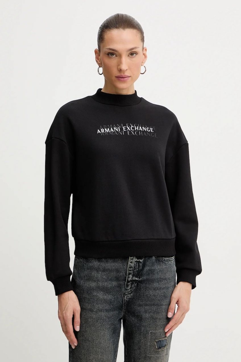 Bavlnená mikina Armani Exchange čierna farba, s potlačou, XW000787 AF16141
