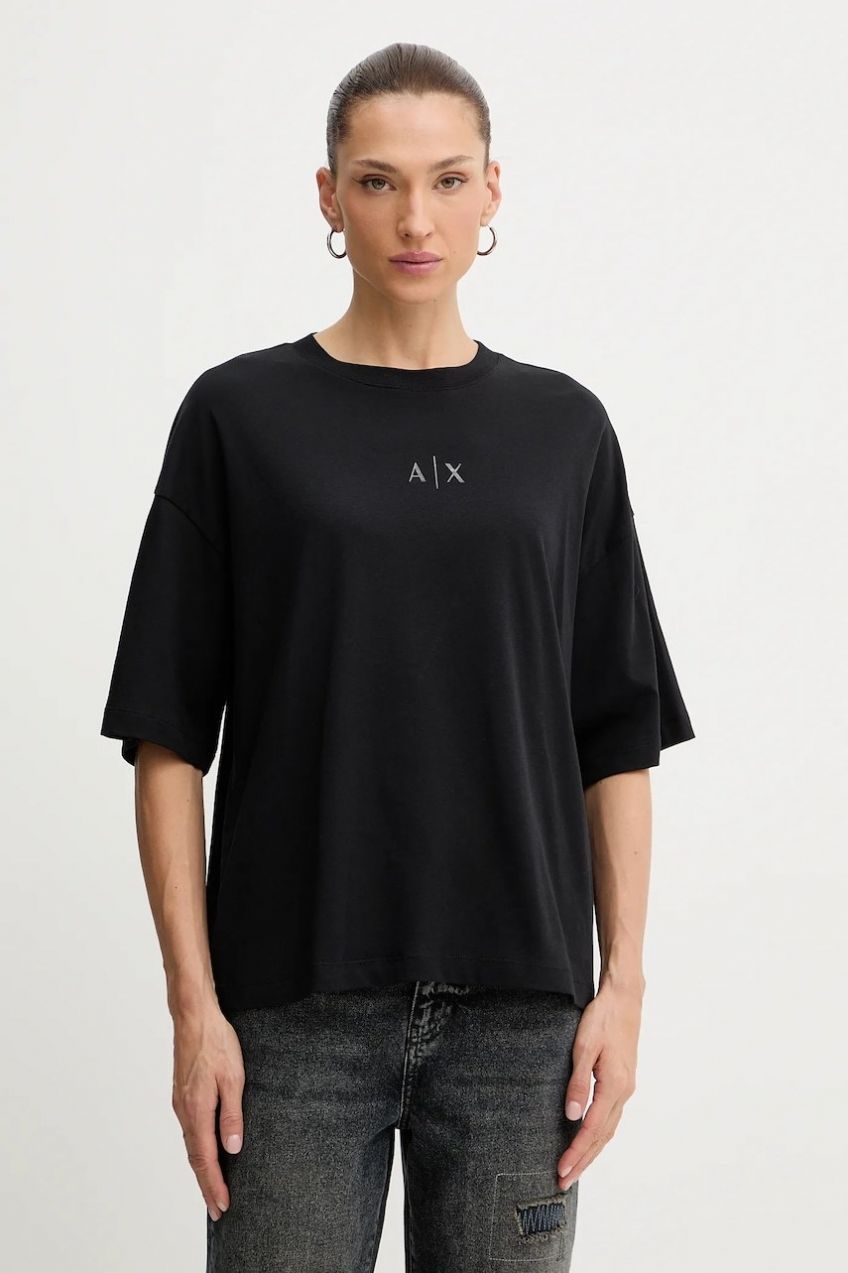 Bavlnené tričko Armani Exchange dámske, čierna farba, XW001342 AF17172