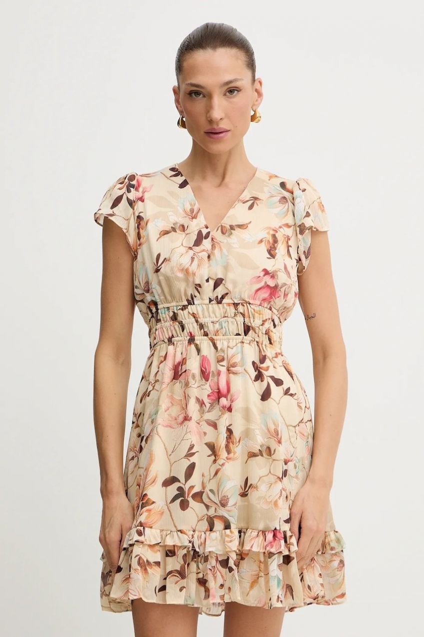 Šaty Guess BRIGIDA béžová farba, mini, áčkový strih, W3YK34 WDW82
