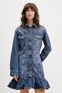 Rifľové šaty Tommy Jeans tmavomodrá farba, mini, áčkový strih, DW0DW21635