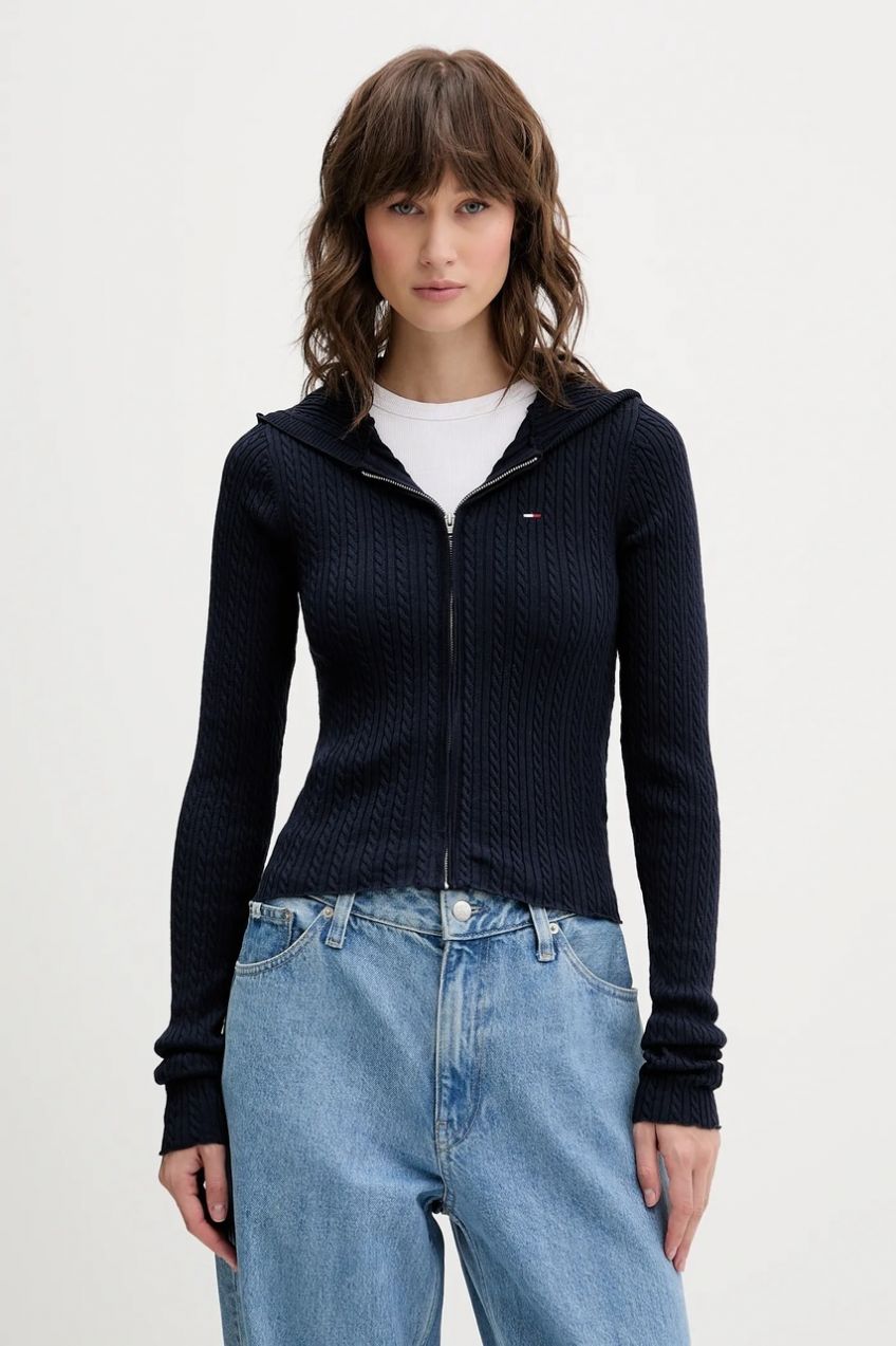Kardigán Tommy Jeans tmavomodrá farba, ľahký, DW0DW21673