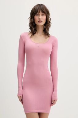Šaty Tommy Jeans ružová farba, mini, priliehavé, DW0DW21508
