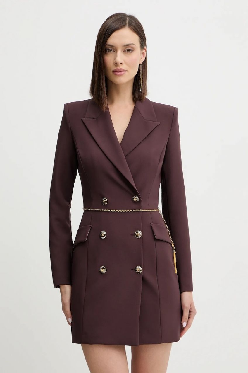 Šaty Elisabetta Franchi bordová farba, mini, rovný strih, AB89657E2