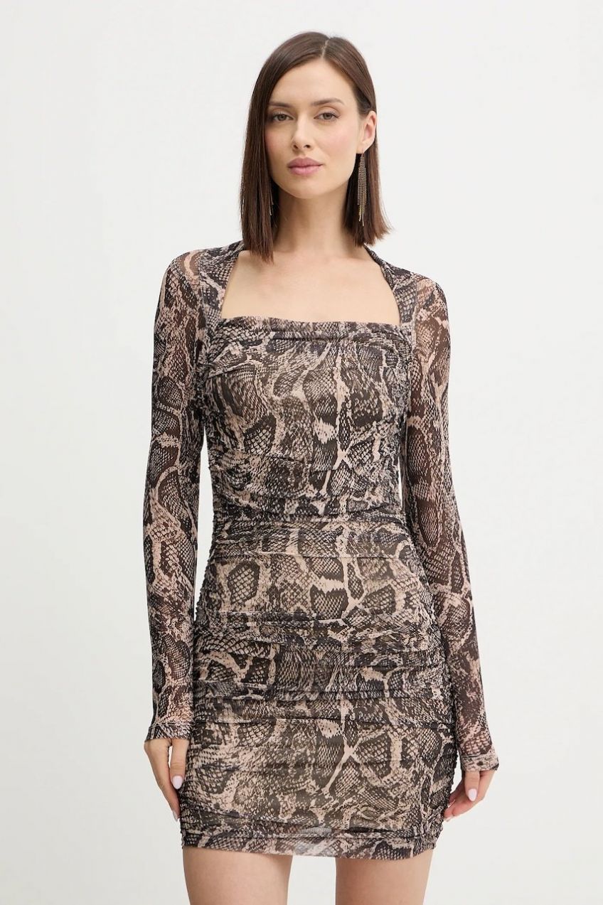 Šaty Guess BERNARDETTE hnedá farba, mini, priliehavé, W5BK65 KCZC2