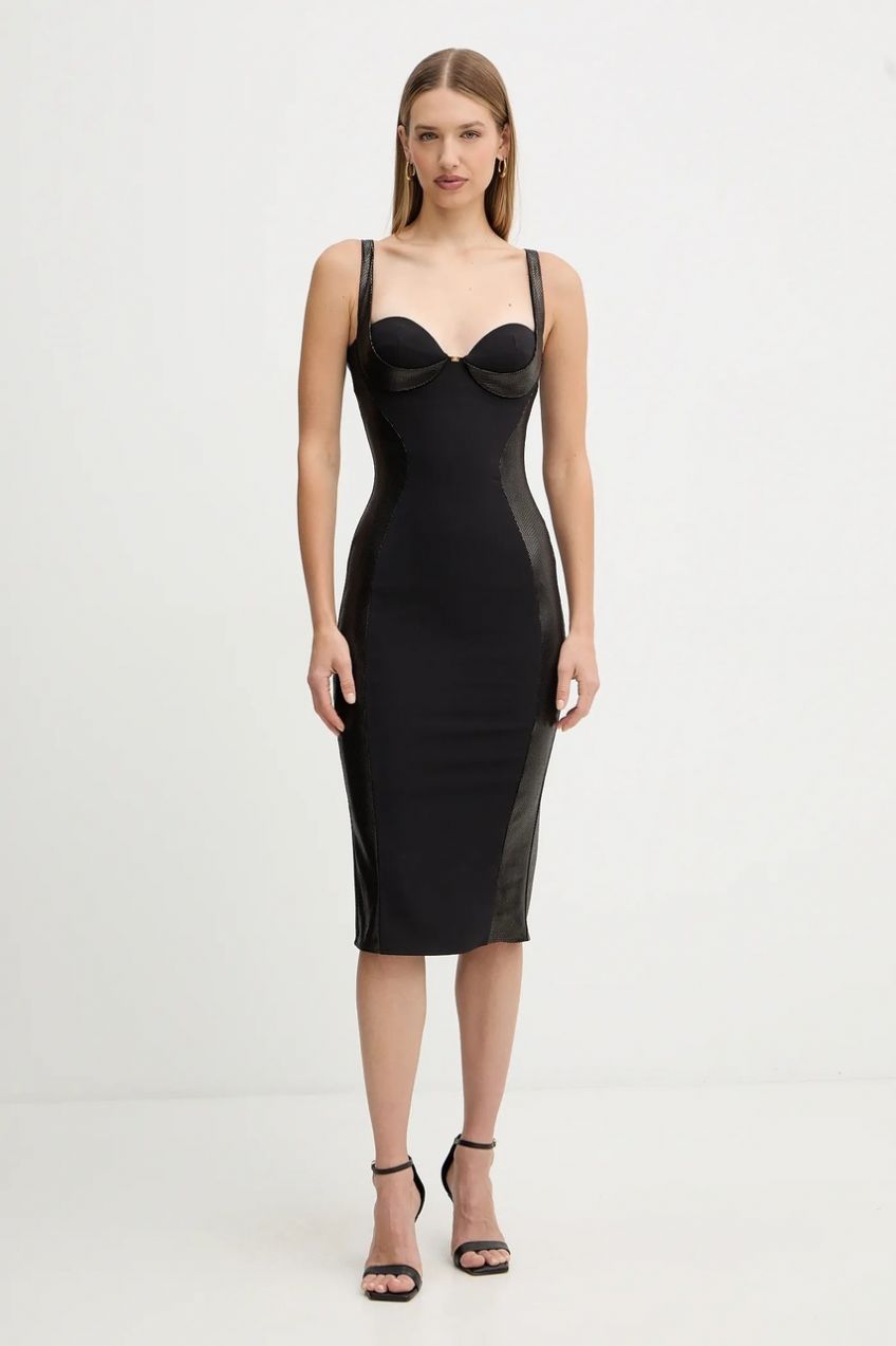 Šaty Elisabetta Franchi čierna farba, midi, priliehavé, AB83857E2