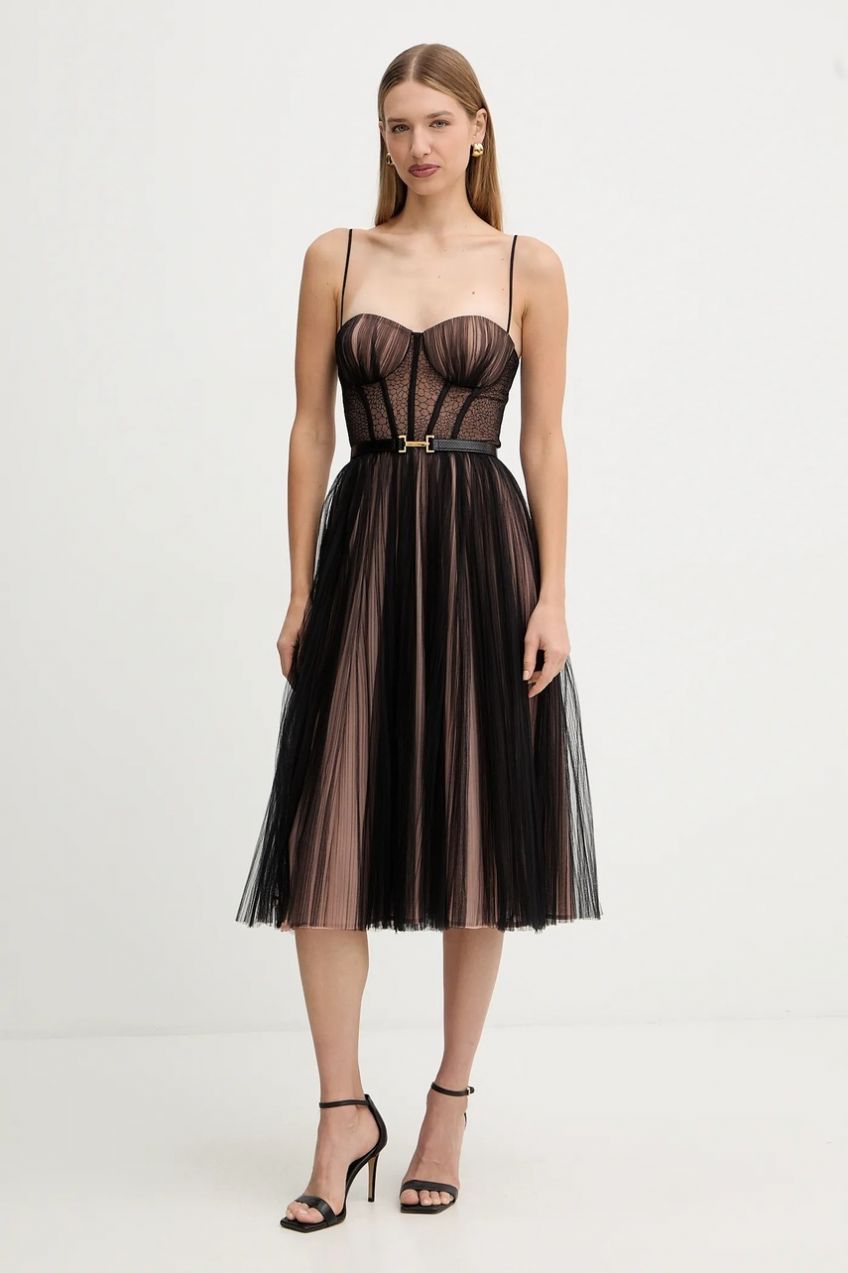 Šaty Elisabetta Franchi čierna farba, midi, áčkový strih, AB88957E2
