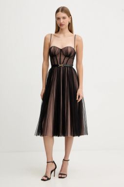 Šaty Elisabetta Franchi čierna farba, midi, áčkový strih, AB88957E2