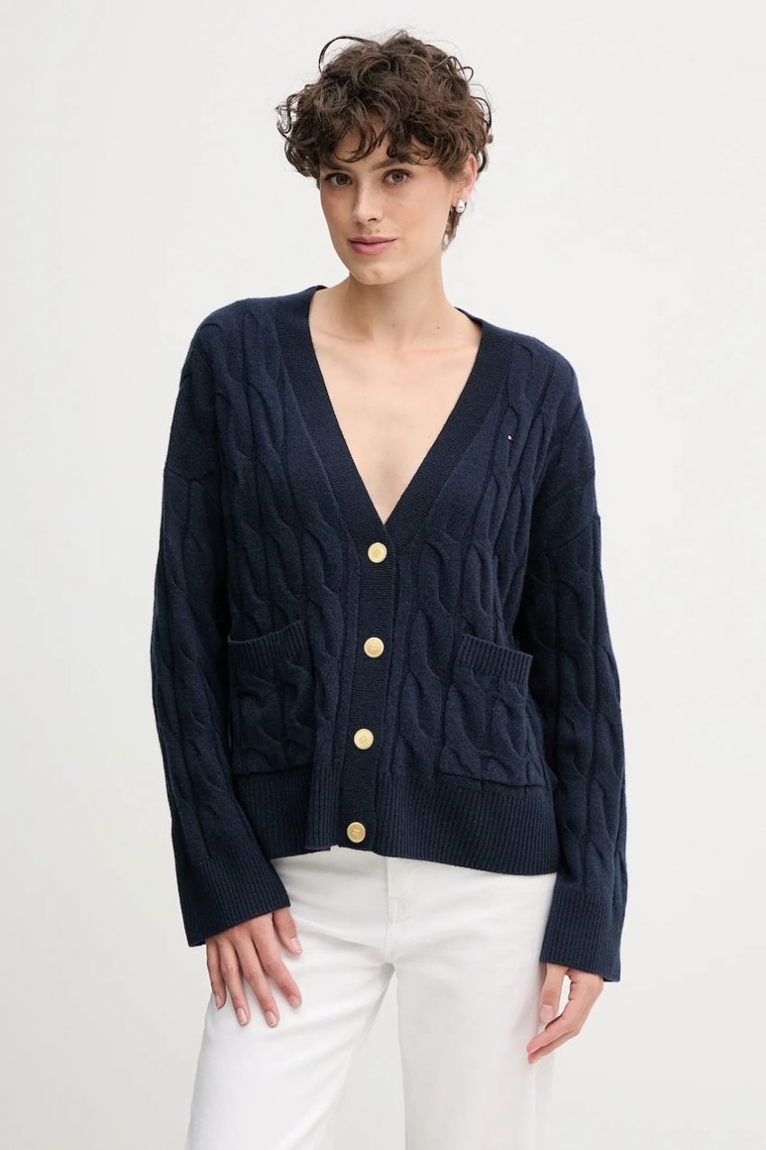 Vlnený kardigán Tommy Hilfiger béžová farba, WW0WW43089