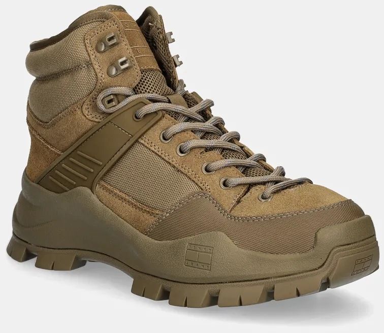 Členkové topánky Tommy Jeans TJM URBAN HIBRYD BOOT pánske, zelená farba, EM0EM01489