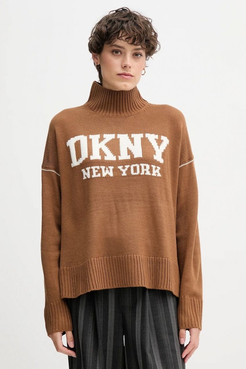 Sveter Dkny čierna farba, s polorolákom, DJ4R0386