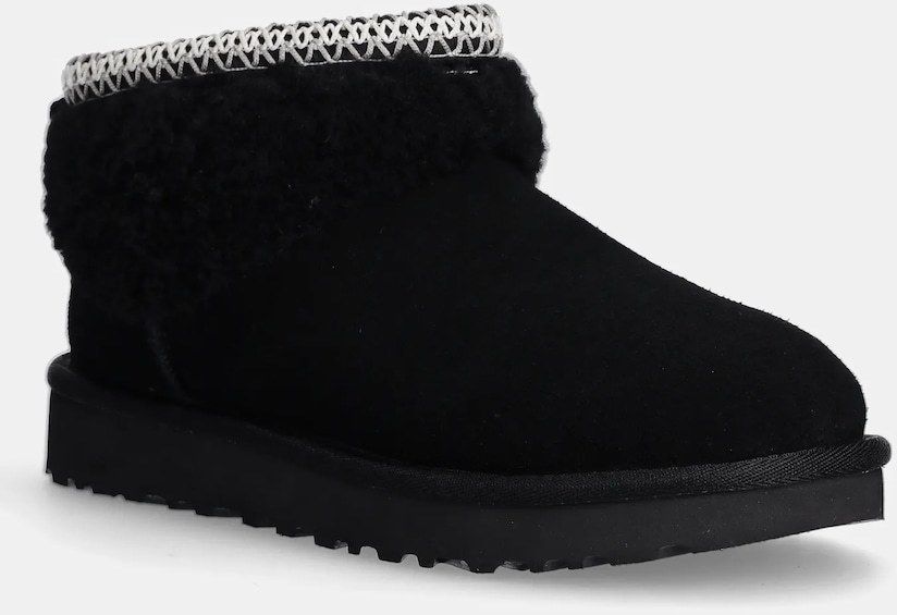 Semišové snehule UGG Classic Ultra Mini Maxi Curly čierna farba, 1158263-BLK