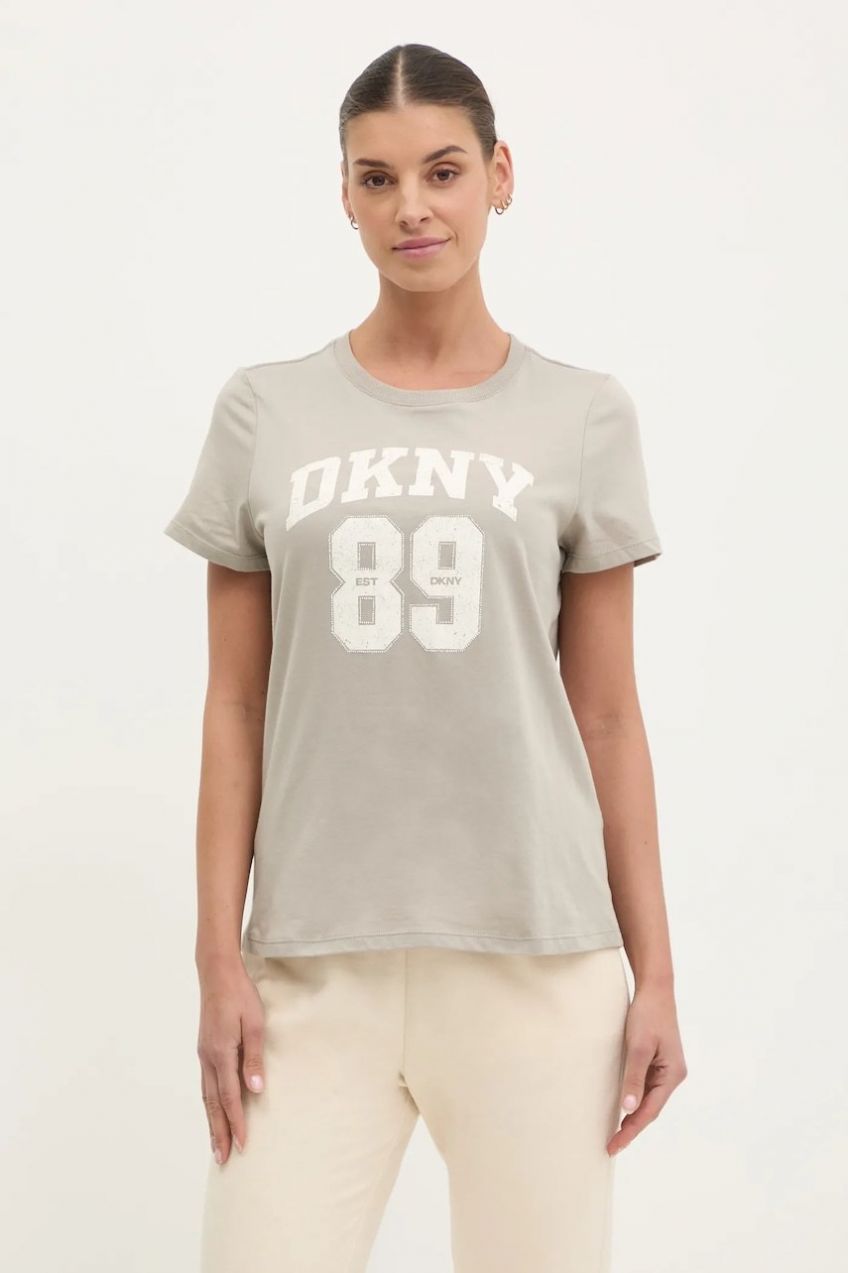 Bavlnené tričko Dkny dámske, šedá farba, DP5T1228