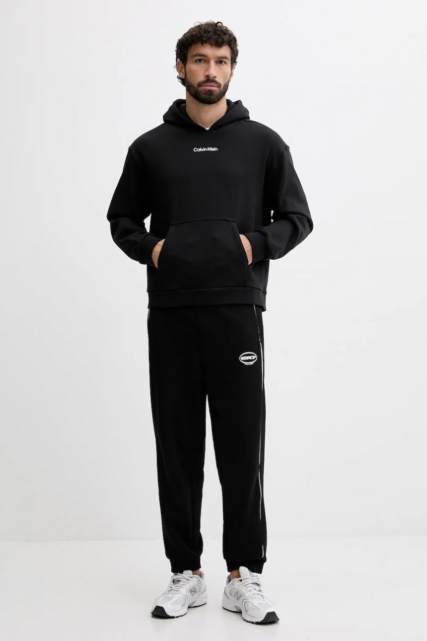 Mikina Calvin Klein Performance čierna farba, s kapucňou, s potlačou, LVGMF5W302
