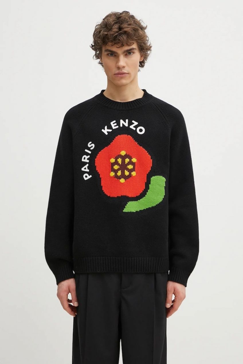 Vlnený sveter Kenzo Pop pánsky, čierna farba, teplý, FF55PU7223LA.99J