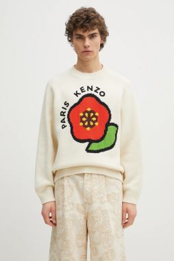 Vlnený sveter Kenzo Pop pánsky, béžová farba, teplý, FF55PU7223LA.02