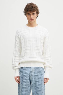 Bavlnený sveter Kenzo Weave pánsky, biela farba, teplý, FF55PU7083CB.02