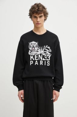 Vlnený sveter Kenzo Happy Tiger pánsky, čierna farba, FF55PU7273LD.99J