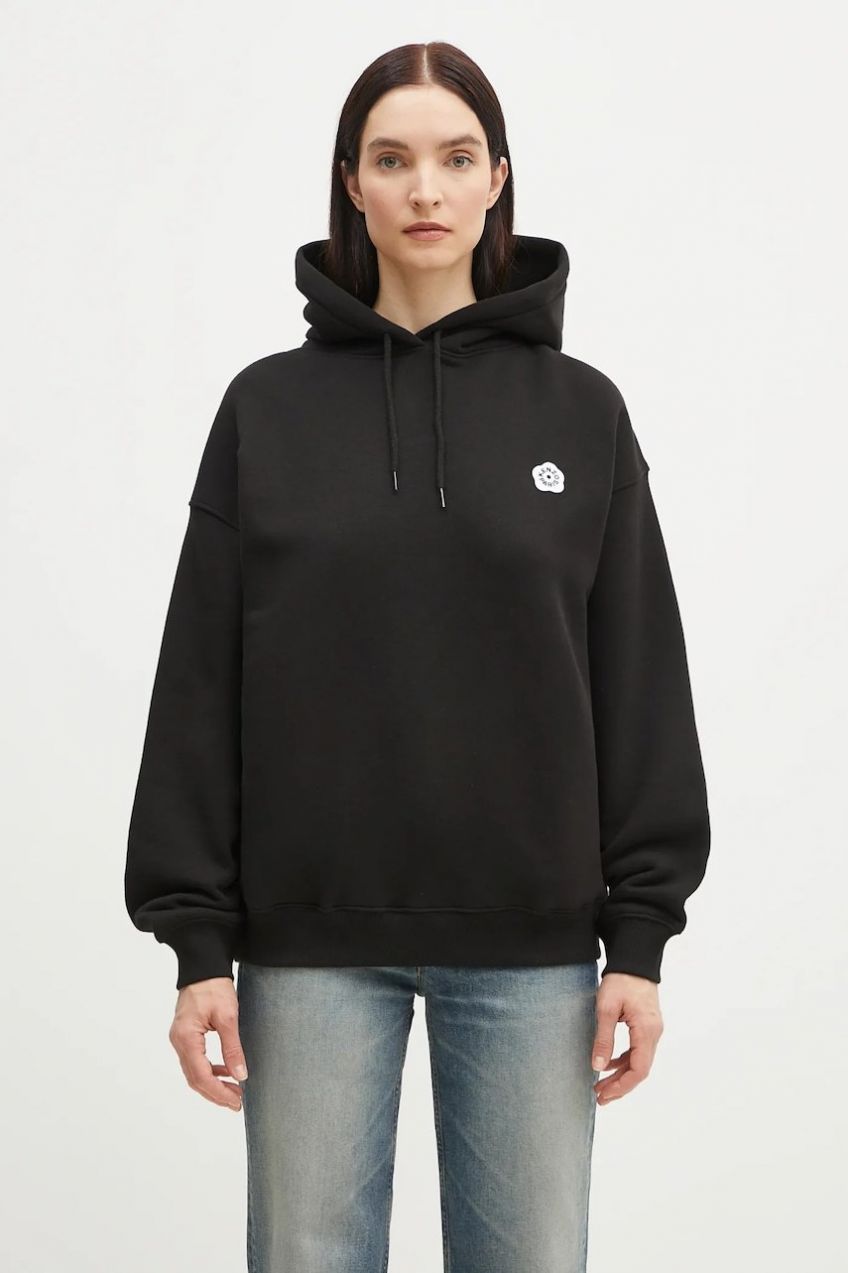 Bavlnená mikina Kenzo Boke Flower 2.0 dámska, čierna farba, s kapucňou, s nášivkou, FF52SW1754MB.99J