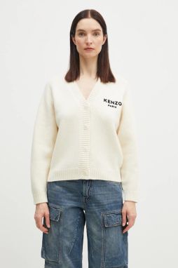 Vlnený kardigán Kenzo Pop dámsky, béžová farba, teplý, FF52CA4983LA.02