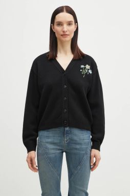 Vlnený kardigán Kenzo Jungle Flower dámsky, čierna farba, teplý, FF52CA4993CN.99J