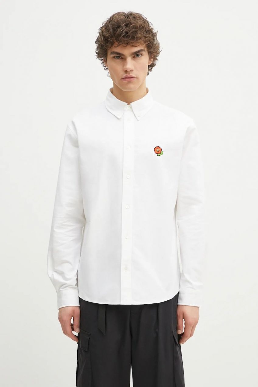 Bavlnená košeľa Kenzo pánska, biela farba, regular, s golierom button-down, FF55CH4109LO.01