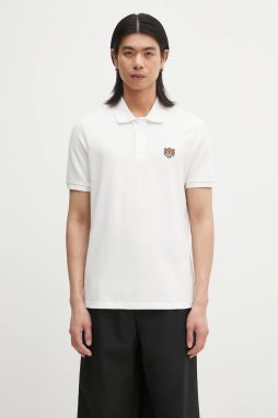 Bavlnené polo tričko Kenzo Happy Tiger pánske, biela farba, jednofarebné, FF55PO5434PU.02