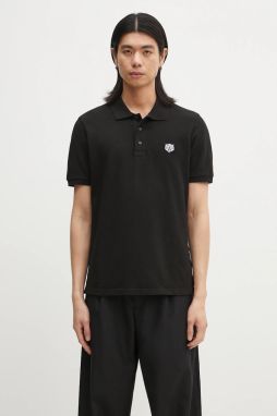 Bavlnené polo tričko Kenzo Happy Tiger pánske, čierna farba, jednofarebné, FF55PO5434PU.99J