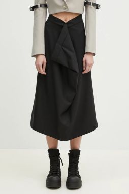 Vlnená sukňa Kenzo čierna farba, midi, áčkový strih, FF52JU3149RA.99