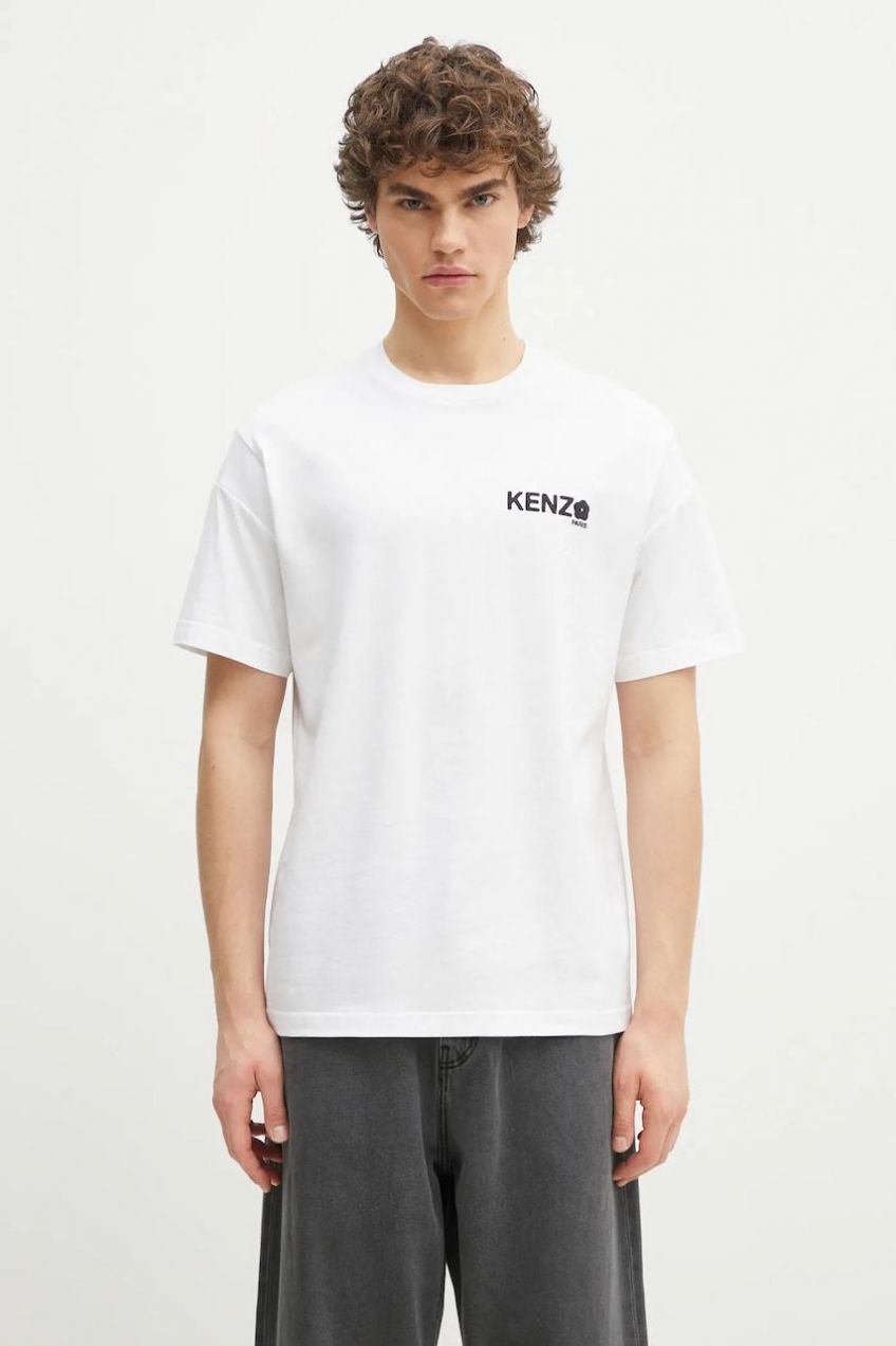 Bavlnené tričko Kenzo Boke Flower 2.0 pánske, biela farba, s potlačou, FF55TS4894SG.01