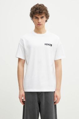 Bavlnené tričko Kenzo Boke Flower 2.0 pánske, biela farba, s potlačou, FF55TS4894SG.01