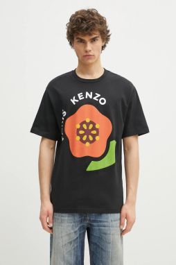 Bavlnené tričko Kenzo pánske, čierna farba, s potlačou, FF55TS5304SG.99J