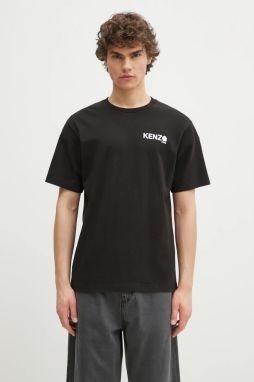 Bavlnené tričko Kenzo Boke Flower 2.0 pánske, čierna farba, s potlačou, FF55TS4894SG.99J