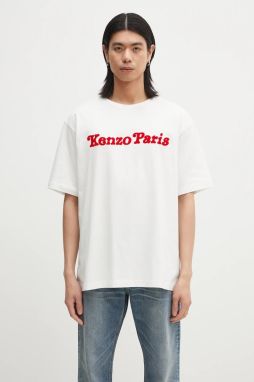 Bavlnené tričko Kenzo pánske, biela farba, s nášivkou, FF55TS5474SG.02