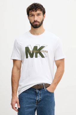 Bavlnené tričko Michael Kors pánske, biela farba, s potlačou, CF552PZFV4