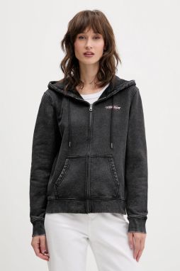 Bavlnená mikina Guess Jeans šedá farba, s kapucňou, s potlačou, W5BQ14 KCPR1