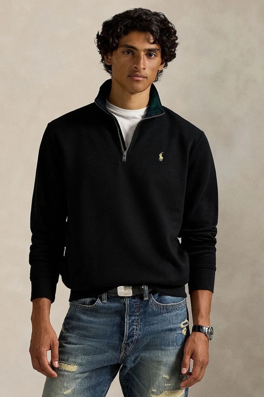 Mikina Polo Ralph Lauren čierna farba, jednofarebná