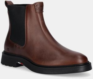 Kožené topánky chelsea Tommy Hilfiger HILFIGER COMFORT LWT LTH CHELSEA hnedá farba, FM0FM05591