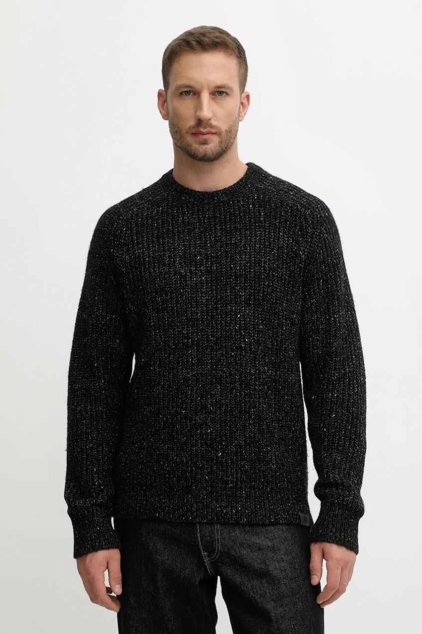 Sveter s prímesou vlny Calvin Klein Jeans čierna farba, hrejivý, LV04RD311G