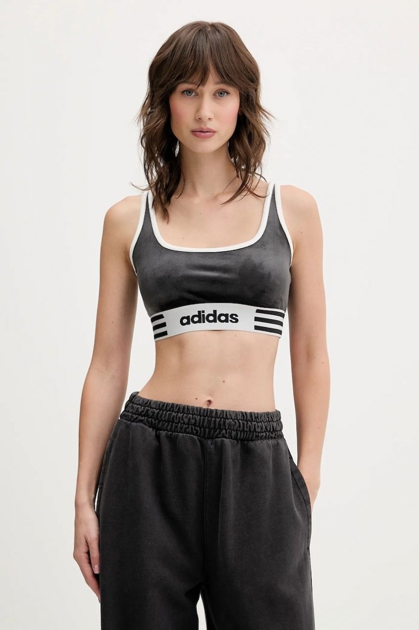 Zamatový top adidas Originals Winterized čierna farba, JW7282