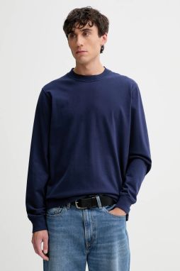 Bavlnené tričko s dlhým rukávom Abercrombie & Fitch tmavomodrá farba, jednofarebné, KI124-5356-208