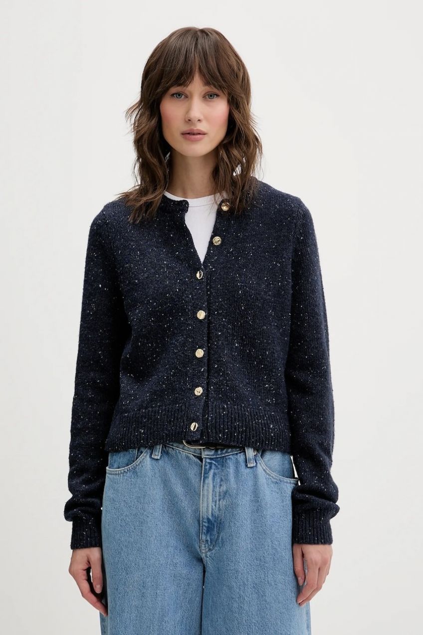 Kardigan s prímesou vlny Abercrombie & Fitch tmavomodrá farba, KI150-5473-200