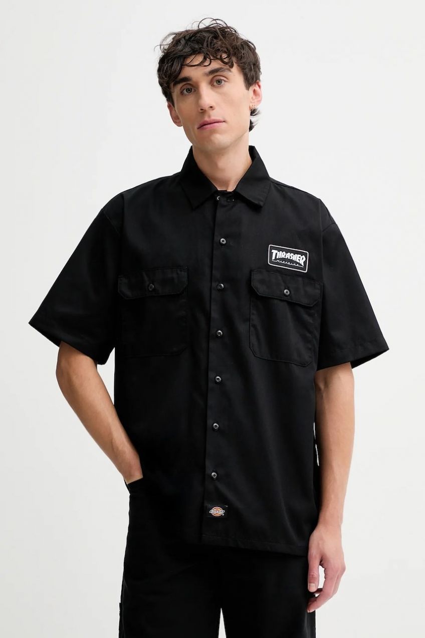Košeľa Dickies čierna farba, voľný strih, s klasickým golierom, DK0A88HT