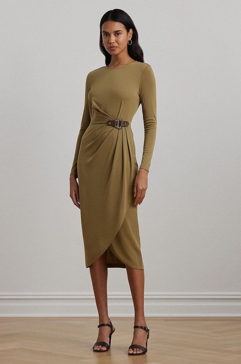 Šaty Lauren Ralph Lauren béžová farba, midi, priliehavá, 250951397