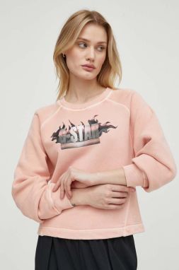 Bavlnená mikina G-Star dámska, ružová farba, s potlačou